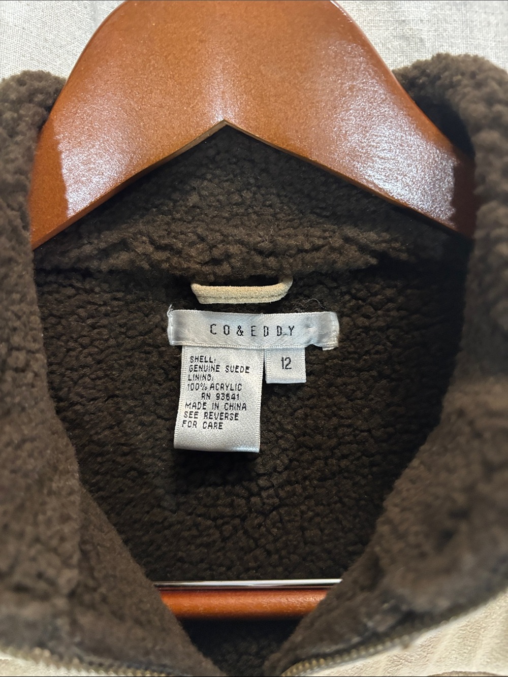 Vintage Co & Eddy Genuine Suede Sherpa Lined Zip Up Jacket Coat Tan Boho 12 EUC - Picture 2 of 10